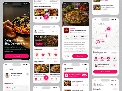 Food Delivery Mobile App app app design delivery dish food maps minimalist mobile app online food order popular design restaurant app service shahinurstk02 tracking order uiux design