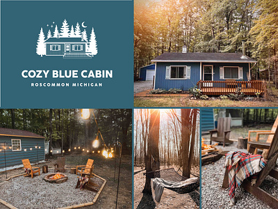 Cosy Blue Cabin logo design airbnb logo blue logo branding cabin in the woods cabin logo graphic design logo design vector illustration