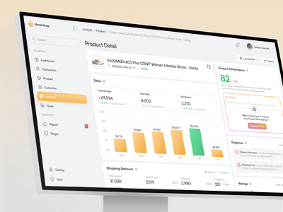 Hookshop - Dashboard Product Analytic Page ai analytics card chart customers dashboard dashboard design diagnose earnings ecommerce order product product analytics product dashboard product design product detail sales seller shop store