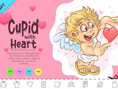 Cute Cupid with Heart. abstract adorable amur angel angelic arrow art cartoon character comic cupid design heart illustration mascot sticker t shirt valentines day vector