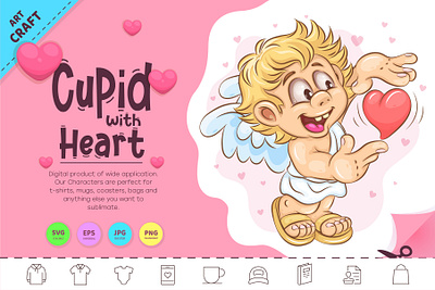 Cute Cupid with Heart. abstract adorable amur angel angelic arrow art cartoon character comic cupid design heart illustration mascot sticker t shirt valentines day vector