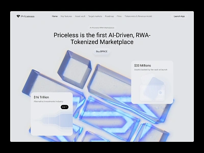 Priceless - The First AI-Driven, RWA-Tokenized Marketplace 3d 3d art 3d website ai crypto design finance fintech landing landing page landingpage web web 3 web design web3 webdesign website