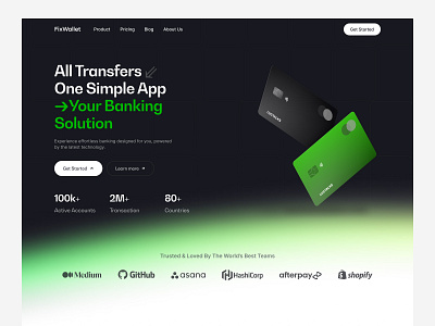 Banking App Landing Page UI banking card card wallet fixoria studio landing page page page ui simple app solution transfers ui page visual design wallet card web website website design website visual your bank