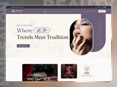 Flourish || Nail Salon Website 🌸💅 beauty beauty product body care cosmetics store creative home page landing page makeup nail polish salon skincare spa ui design ux design web web design website website design wellness