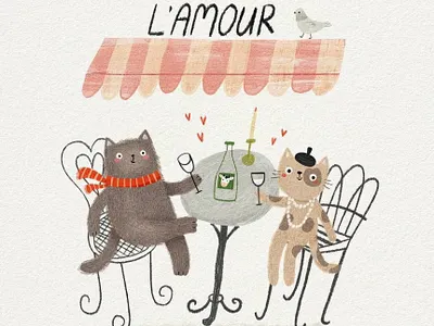 Purrrfectly Parisian character design children illustration cute greeting card illustration