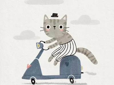 Kitty on a Bike character design children children illustration cute greeting card illustration