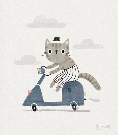 Kitty on a Bike character design children children illustration cute greeting card illustration