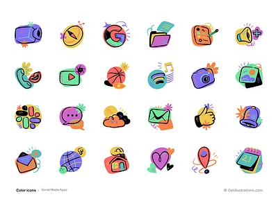 Color App Free Icons alert icon application call icon camera icon chat cloud icon colorful colorful icons email icon flat design free icons free vector icons illustration like emoji map icon neon outline photos icon slack social app