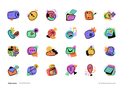 Color App Free Icons alert icon application call icon camera icon chat cloud icon colorful colorful icons email icon flat design free icons free vector icons illustration like emoji map icon neon outline photos icon slack social app