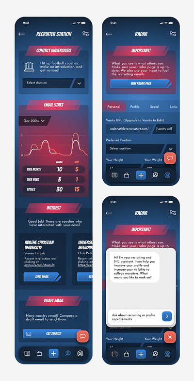 Athlete Recruitment Branding Exploration android application branding figma graphic design interface iphone mobile ui user