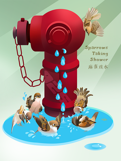 Sparrows taking shower illustration illustrator sparrow 戏水 麻雀