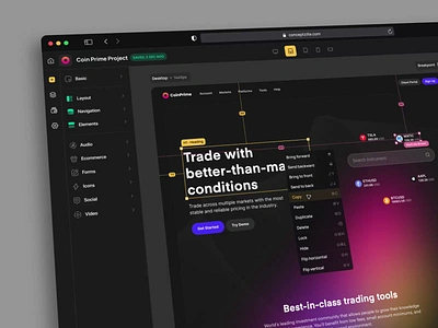 No Code Constructor Dashboard Design animation builder code coding constructor crypto cryptocurrency css dev tool development low code no code page builder saas software ui ux web web build web design