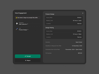View Engagement clean engagement invoice modal offer pricing pricing modal pricing plan receipt table ui ux