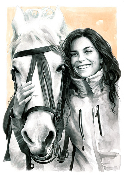 Woman and horse realistic portrait drawing horsedrawing horseportrait indiaink mentiradeloro portrait womandrawing womanportrait