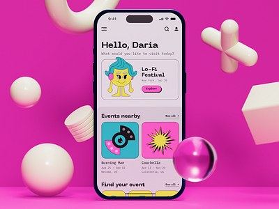 Mobile App for Events Concept 3d app arnold cinema4d design figma interface mobile app ui ux