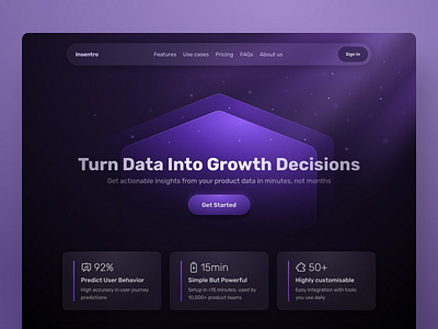 SaaS website - Insentro crypto dark mode design agency figma framer glow gradients hexagon illustration minimal pink polygon product design purple saas trending ui ux design web web design website