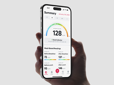 Blood Sugar Tracker & Diabetes Monitor App app blood control data diabetes glucose health insights ios log meal mobile monitor statistics sugar tracker tracking trends ui ux