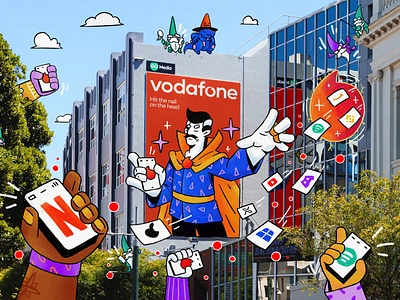 Vodafone: ad banner brand branding characters design graphic design identity illustration logo logotype poster vodafone