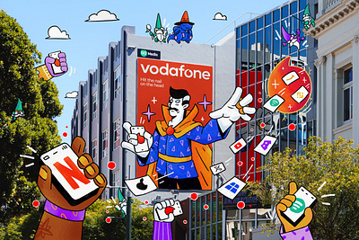 Vodafone: ad banner brand branding characters design graphic design identity illustration logo logotype poster vodafone