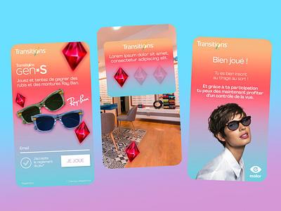 Essilor Transitions Gens S ar augmented reality blue camera color design essilor game game design glasses graphic design illustrator orange photoshop pink ui ux virtuel