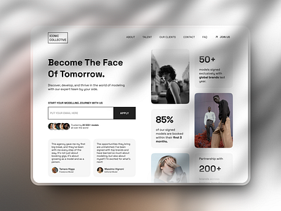 Split screen homepage for a modeling agency hero section design landing page design ui ui design visual web design web design web design for agencies web design for startups website design