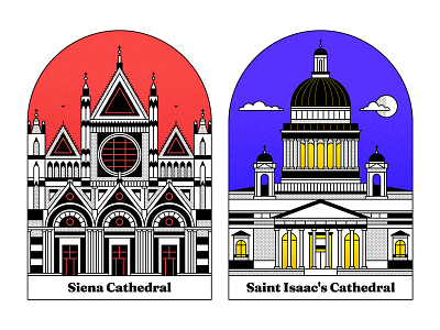 Postcards with Cathedrals architecture artwork cathedrals churches design gothic gothic architecture graphic design illustration lineart postcard postcards saint isaacs cathedral siena cathedral vector vector graphics