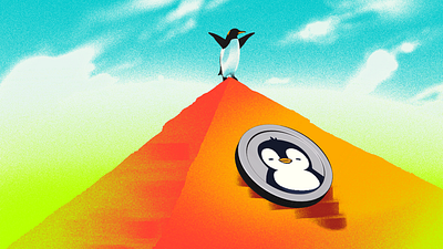 Cover for Article about "PENGU" crypto coin adobe bullish crypto finance grain grainy illustration illustrator market penguin photoshop procreate pyramid stock trade