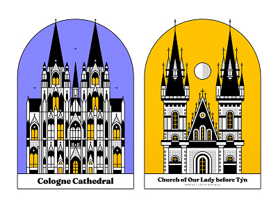 Postcards with Cathedrals architecture artwork cathedral church of our lady before týn churches cologne cathedral design gothic gothic architecture graphic design illustration lineart postcard postcards vector vector graphics