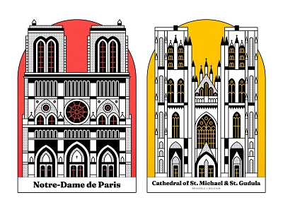 Postcards with Cathedrals architecture artwork brussels churches design gothic gothic architecture graphic design illustration lineart notre dame de paris paris postcard postcards vector vector graphics