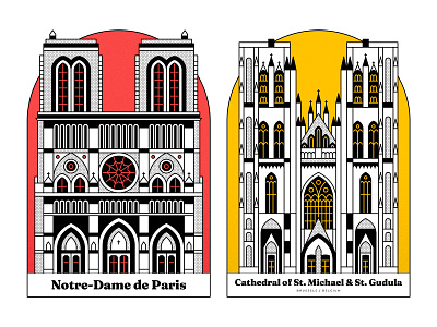 Postcards with Cathedrals architecture artwork brussels churches design gothic gothic architecture graphic design illustration lineart notre dame de paris paris postcard postcards vector vector graphics