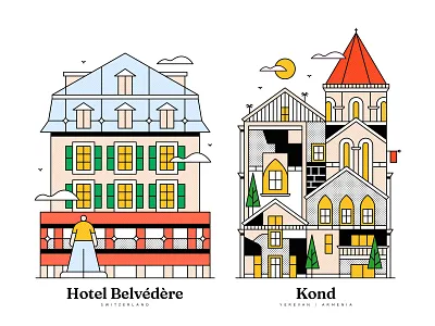 Architectural Illustrations | Hotel Belvédère / Kond (Yerevan) architectural illustrations architecture armenia artwork buildings design graphic design hotel belvédère illustration kond lineart switzerland vector vector graphics yerevan