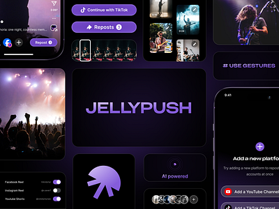 JellyPush app | Motion ai animation app design branding creators media mobile app motion design product reposting social media ui