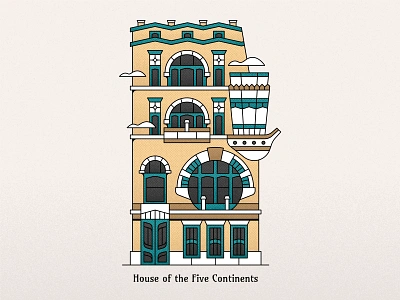 Art Nouveau Building / House of the Five Continents antwerpen architectural illustrations architecture art nouveau art nouveau buildings artwork belgium building design graphic design house of the five continents illustration lineart travel travel illustration vector