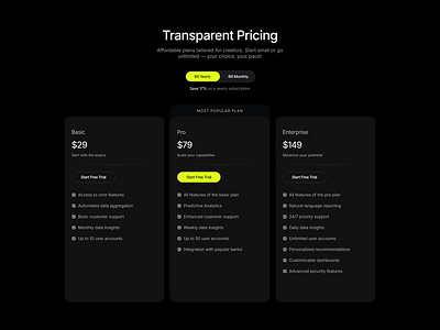 Pricing — SaaS Landing Page ai design framer framer development framer website saas ui web design web development website