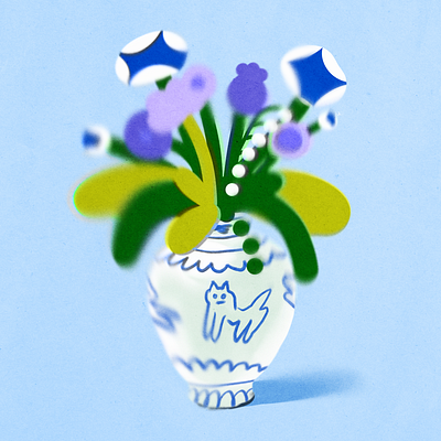 Flower Vase blue cat character flora flowers fun illustration texture ux vase