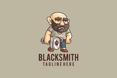 Black Smith beard cartoon character design graphic illustration logo man mascot old smith vector