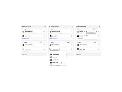 Approval process builder approval clean collaboration dashboard design development enterprise minimal modern product saas software startup tool user widget