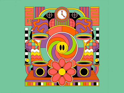 3D Retro Bloom 3d 3d art 3d art work 3d illustration 3d visual 70s abstract art colourful composition design digital digital art modern pattern playful retro shapes smiley vintage