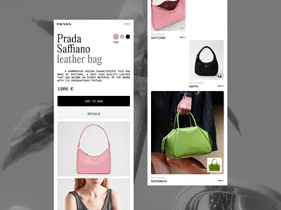 Prada Mobile [Conceptual Exploration 02] animation bags e commerce luxurious minimalism mobile prada product shop store ui design ux design web design