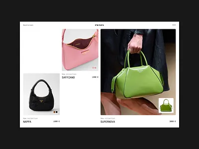 Prada [Conceptual Exploration 03] animation bags catalog e commerce minimalism prada product shop site store ui ui design web design