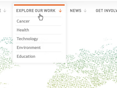 Explore Our Work dropdown shotblocked