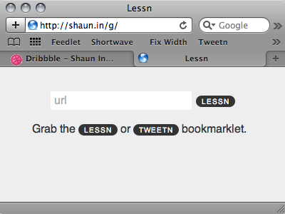 Lessn bookmarklet designless form lessn shorteners tweet