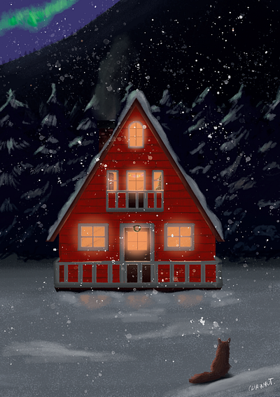 WINTER HOUSE art christmas house lights photoshop winter