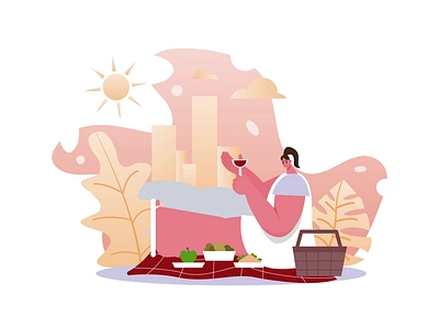 Picnic 2D Animation 2d animation basket blanket cityscape dining flat illustration lifestyle motion nature outdoor park picnic relaxation sity summer walking wine woman