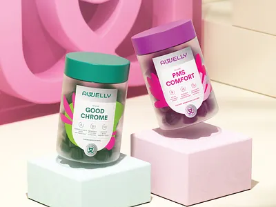 Awelly Branding and Packaging Design - Women's Supplement 3d branding health label logo medicine nutrition packaging packaging design supplement vitamins wellness women