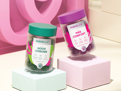 Awelly Branding and Packaging Design - Women's Supplement 3d branding health label logo medicine nutrition packaging packaging design supplement vitamins wellness women