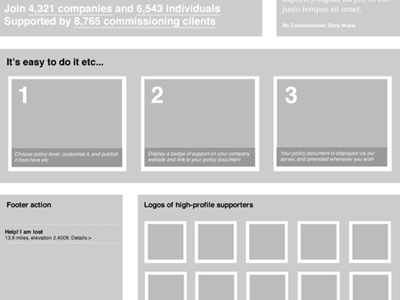 Homepage grey prototype wireframe