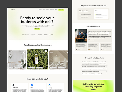 Digital ads agency studio website landing page ads agency agency studio agency website business digital agency digital marketing digital marketing agency green landing page landingpage light mode marketing marketing site online marketing ui design web design webdesign website websites