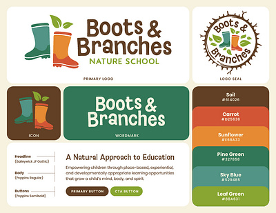 Boots & Branches Nature School branding identity illustration logo