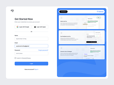 Edexia - Sign Up/Sign In Page design landingpage loginpage saas uidesign webapp